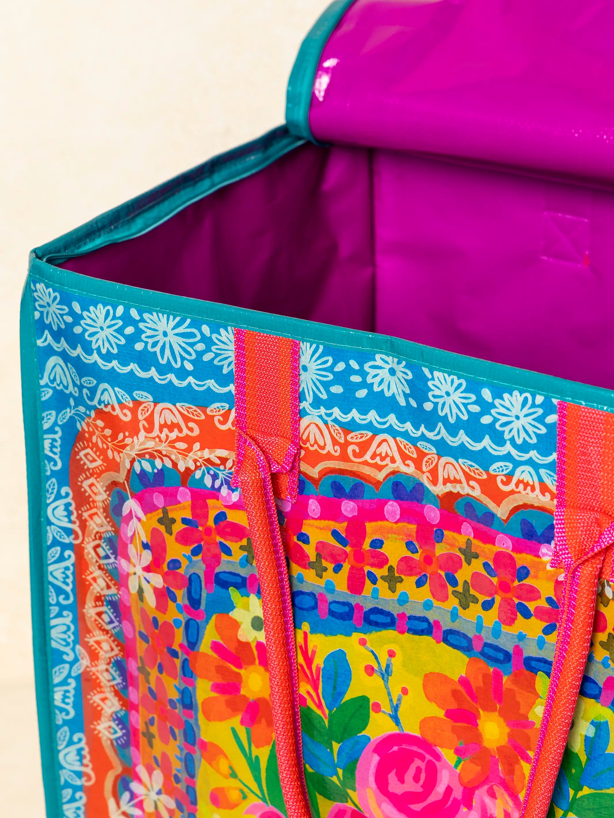 Rolling Tote Bag - XL Teal Flower Bouquet