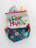 Small Recycled Reversible Zipper Pouch - Live Happy