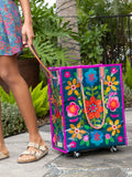 Rolling Tote Bag - Teal Folk Flower