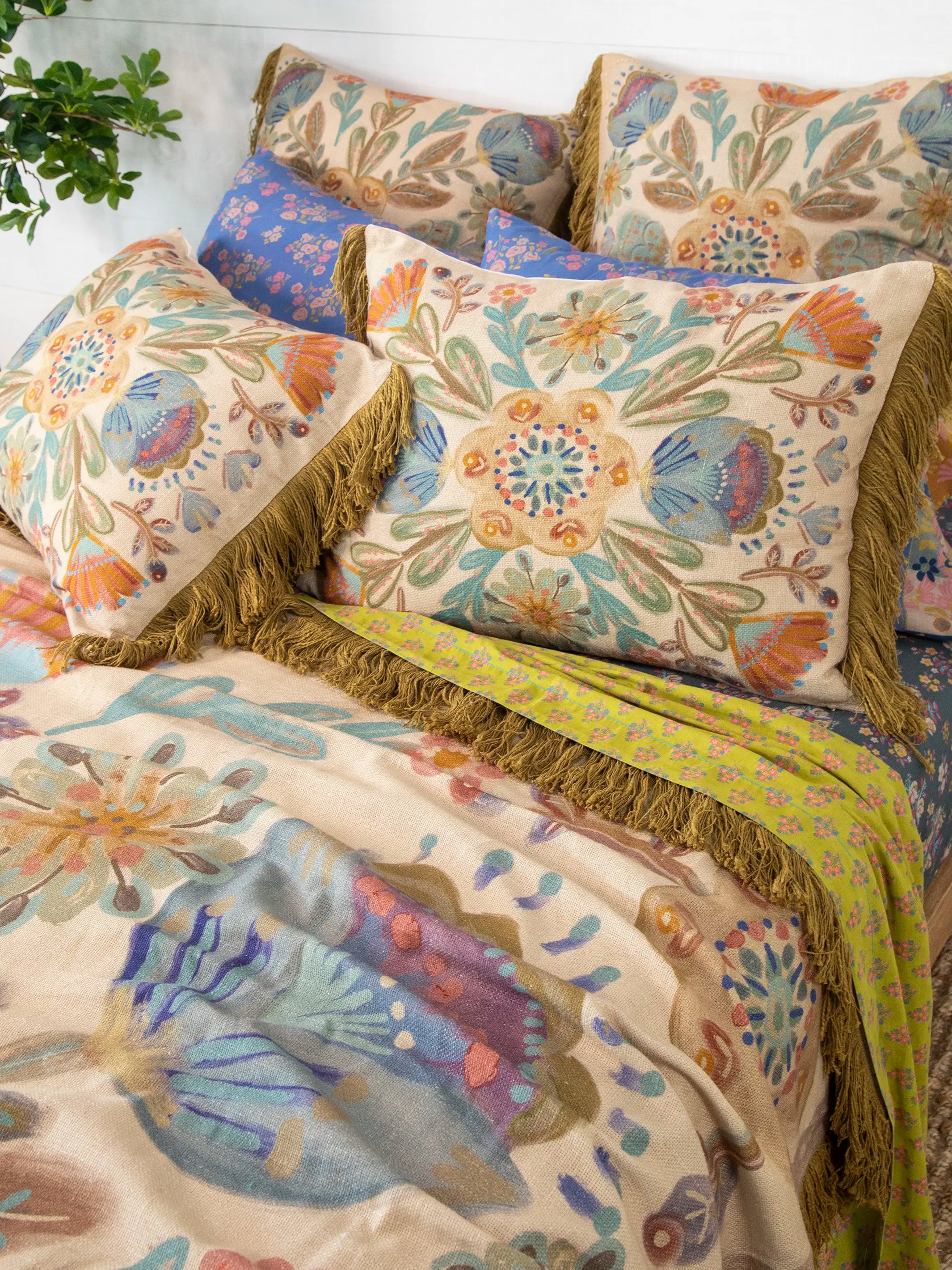 Boho Fringe Euro Sham - Cream Mandala