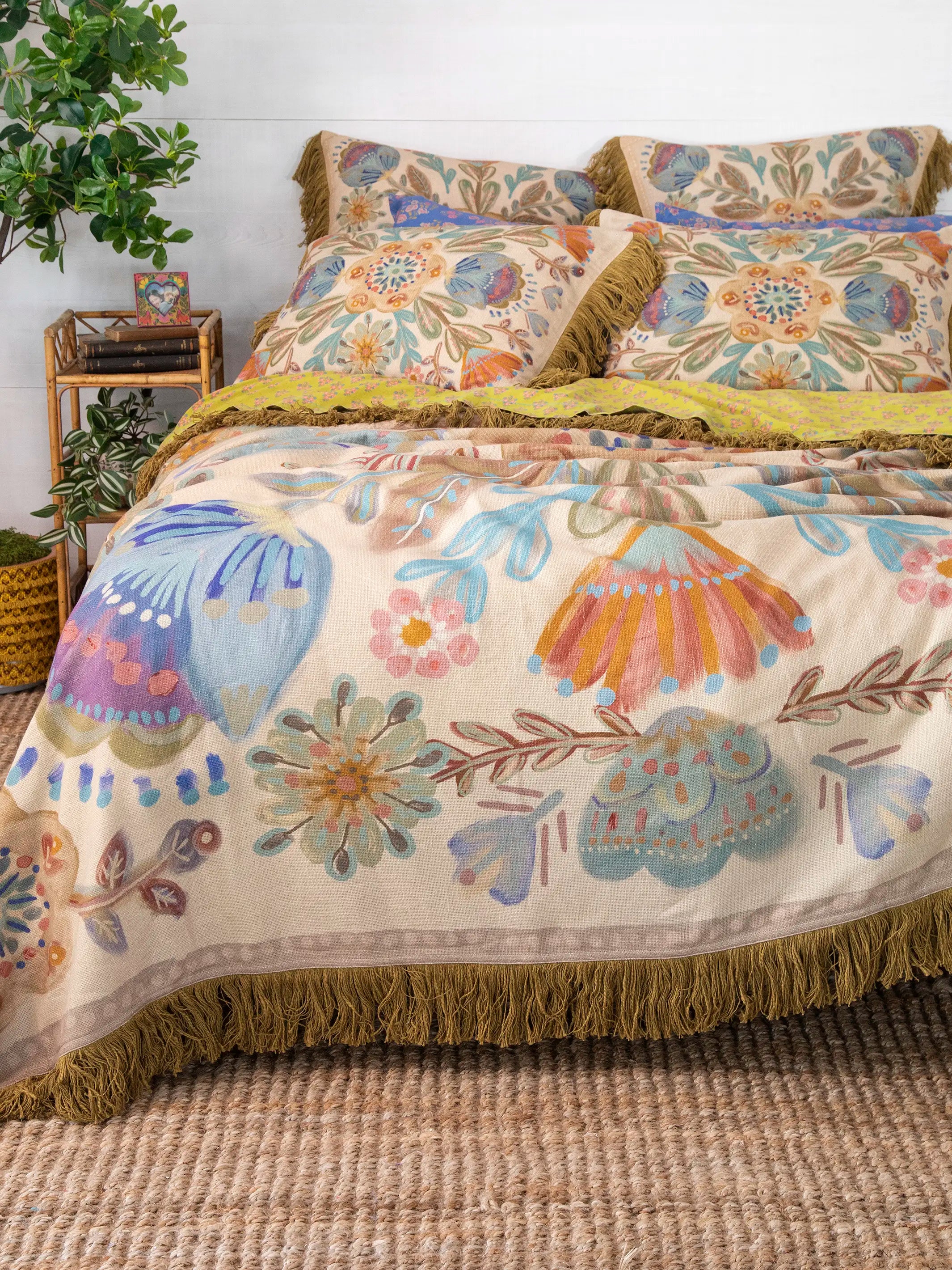 Boho Fringe Shams, Set of 2 - Cream Mandala