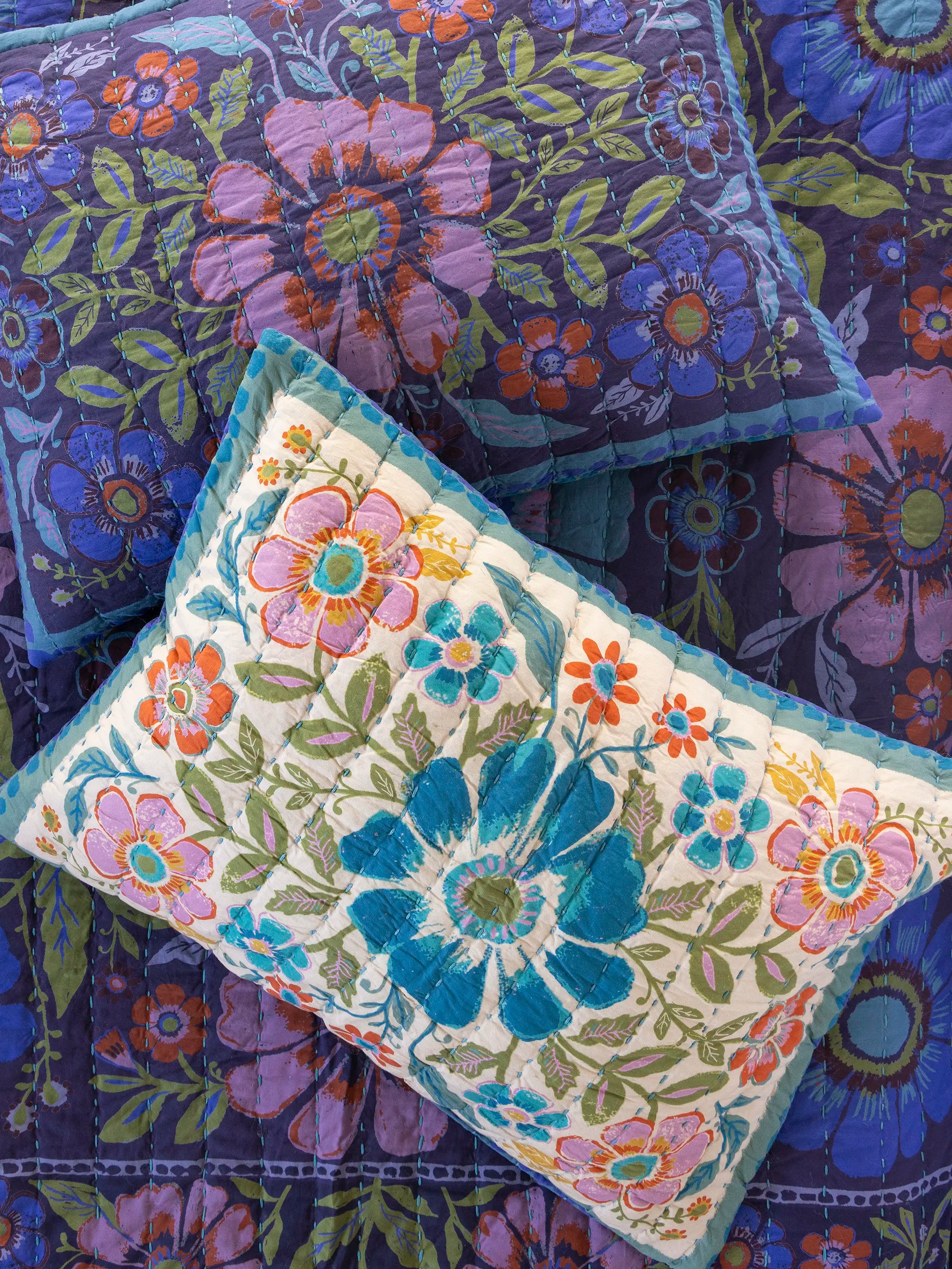 Bungalow Reversible Cotton Shams, Set of 2 - Flower Spell Bandana