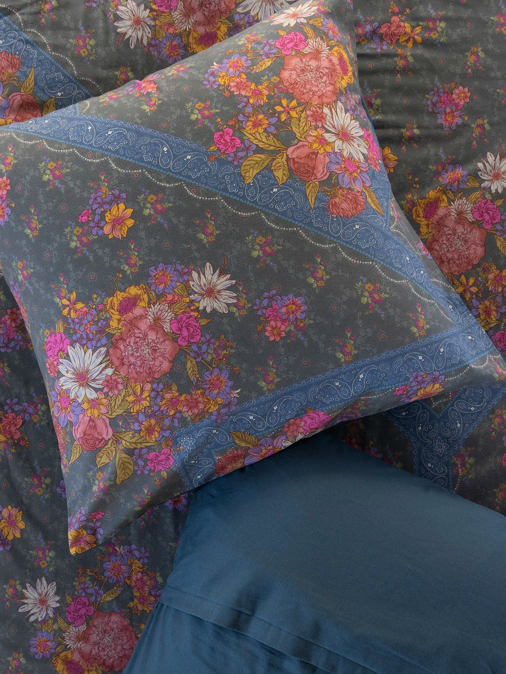 Catalina Cotton Euro Sham - English Garden Charcoal