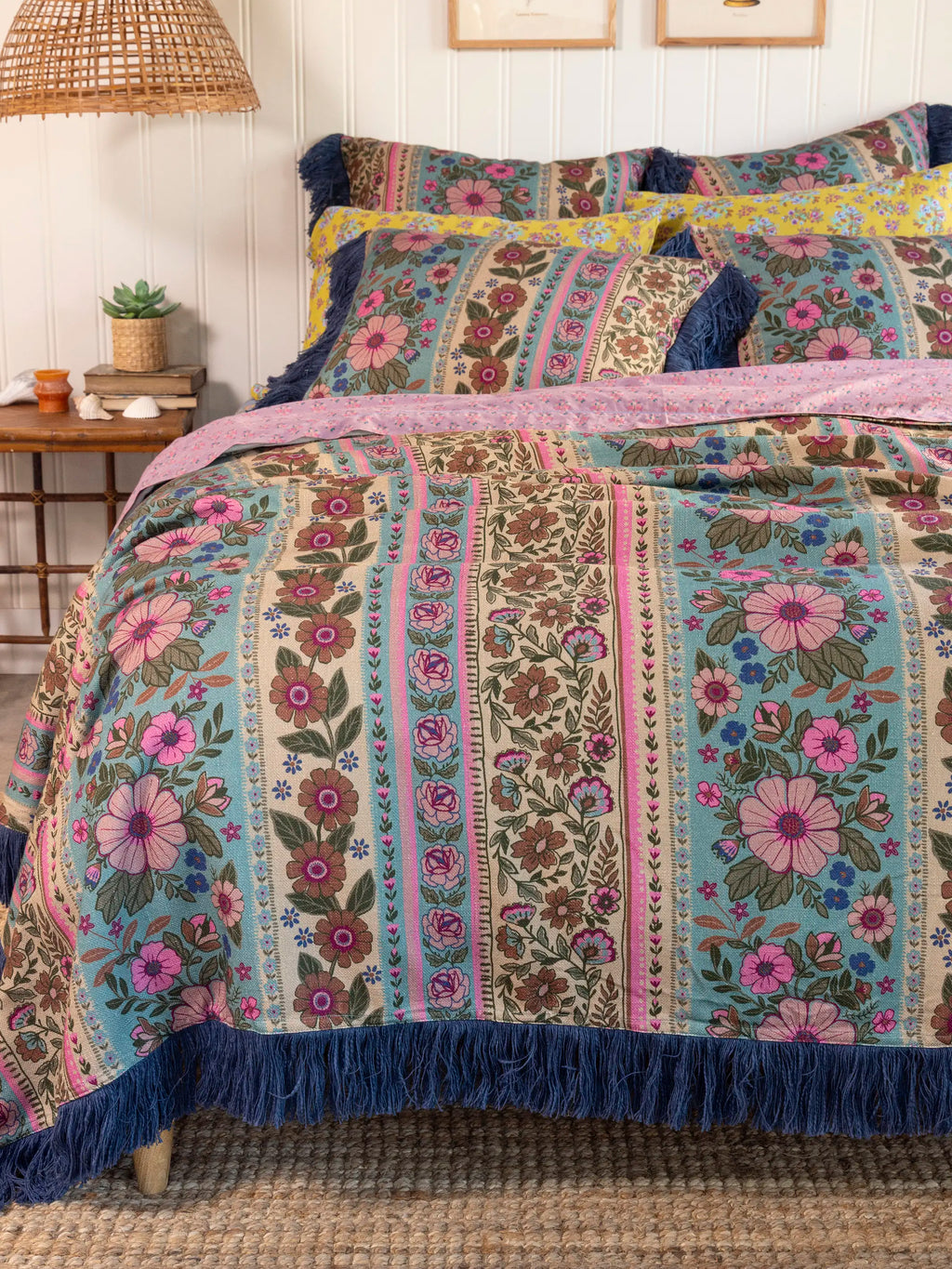 Boho Fringe Shams, Set of 2 - Florence Border