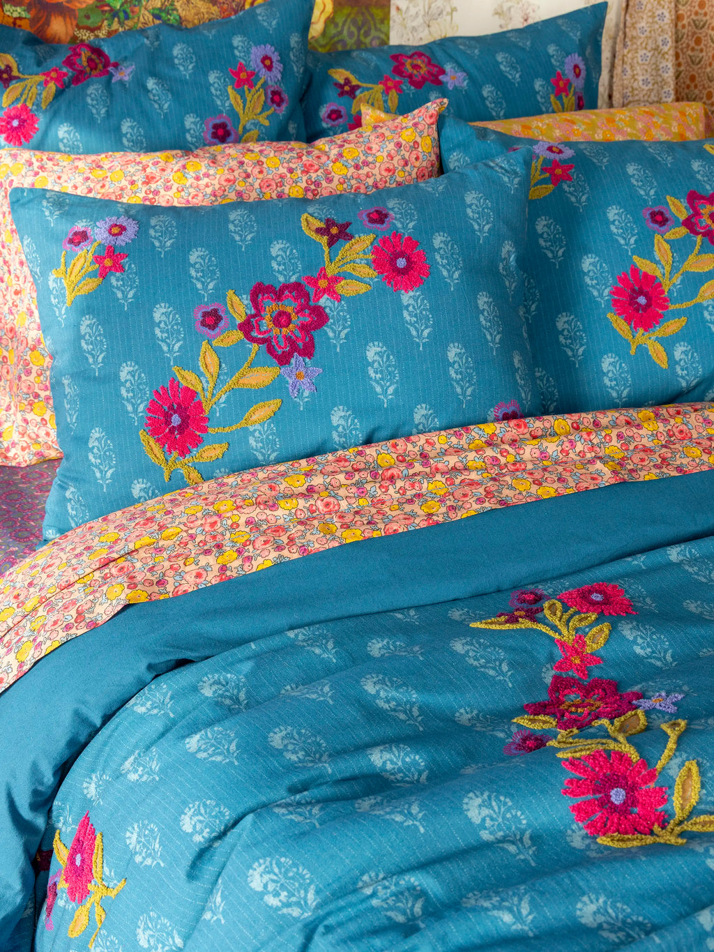 Catalina Cotton Duvet Cover - Block Stamp Indigo