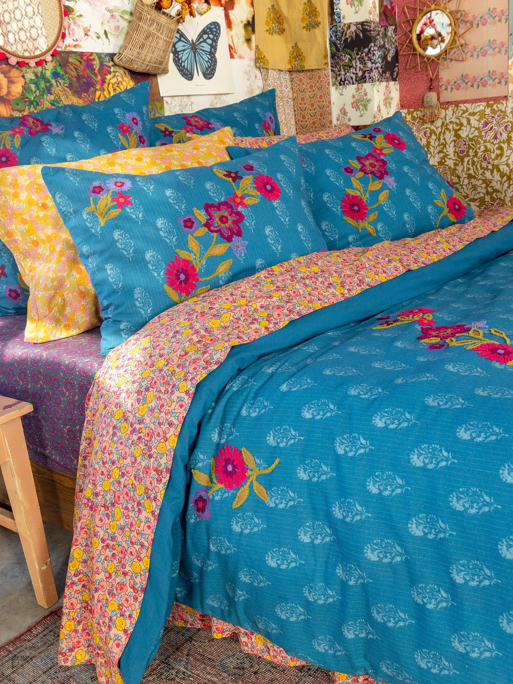 Catalina Cotton Duvet Cover - Block Stamp Indigo