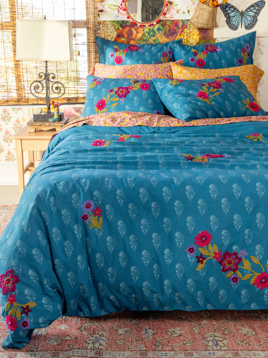 Catalina Cotton Duvet Cover - Block Stamp Indigo