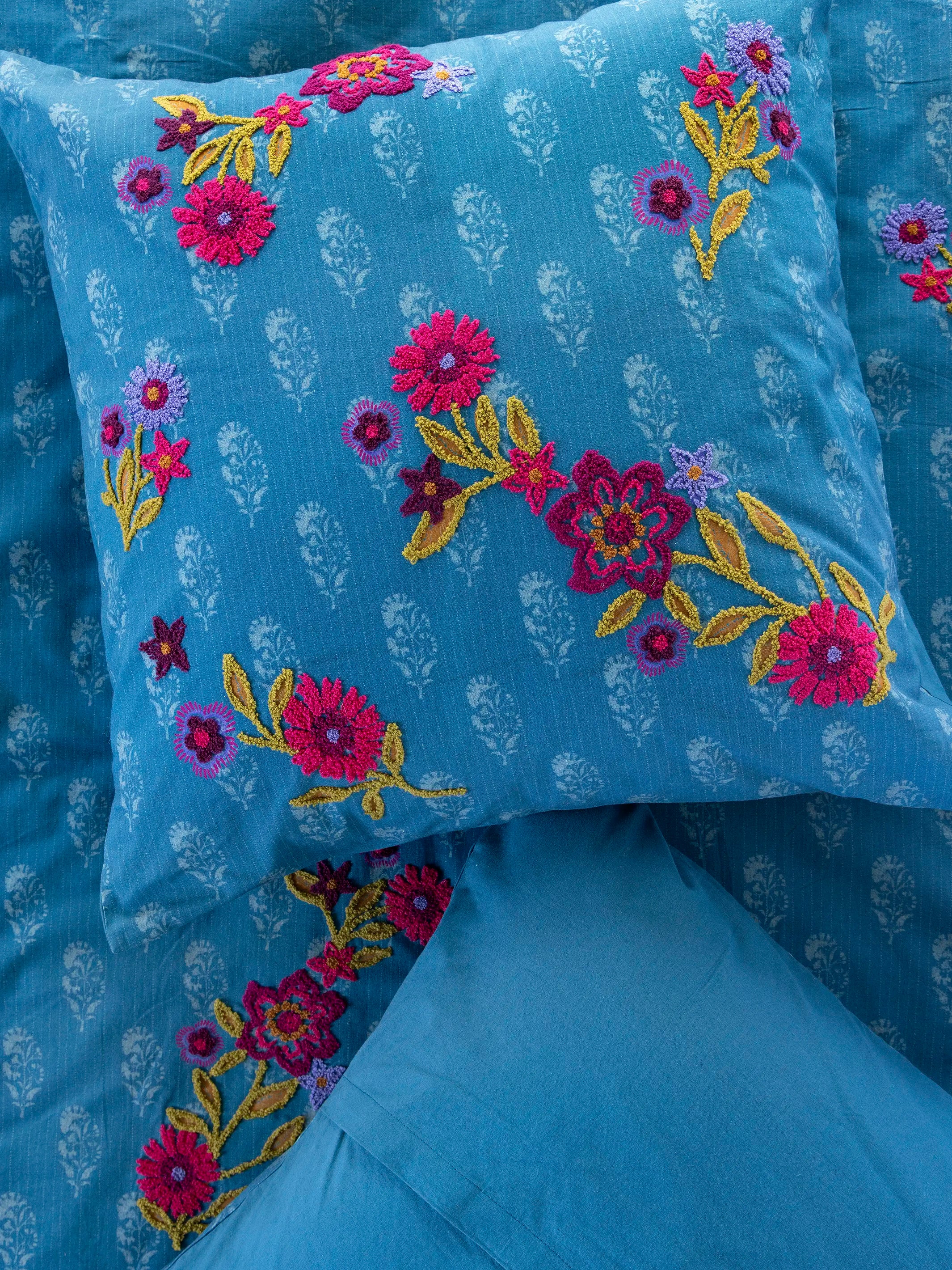 Catalina Cotton Euro Sham - Block Stamp Indigo