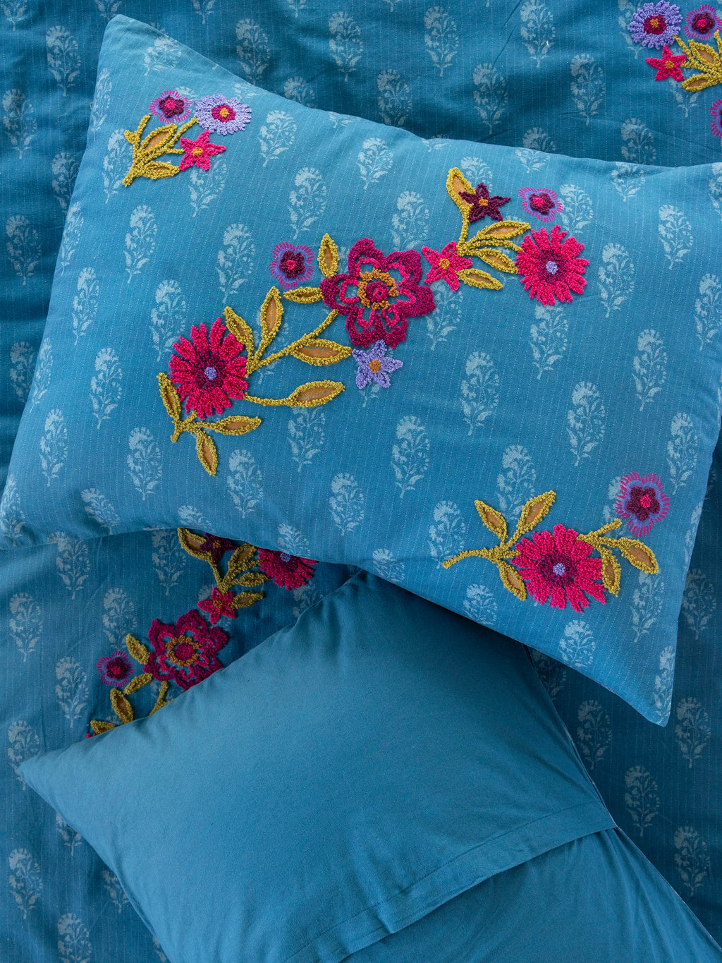 Catalina Cotton Shams, Set of 2 - Block Stamp Indigo