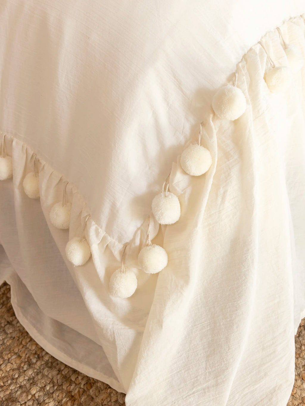 Cotton Ruffle Duvet Cover - Cream Pom Pom