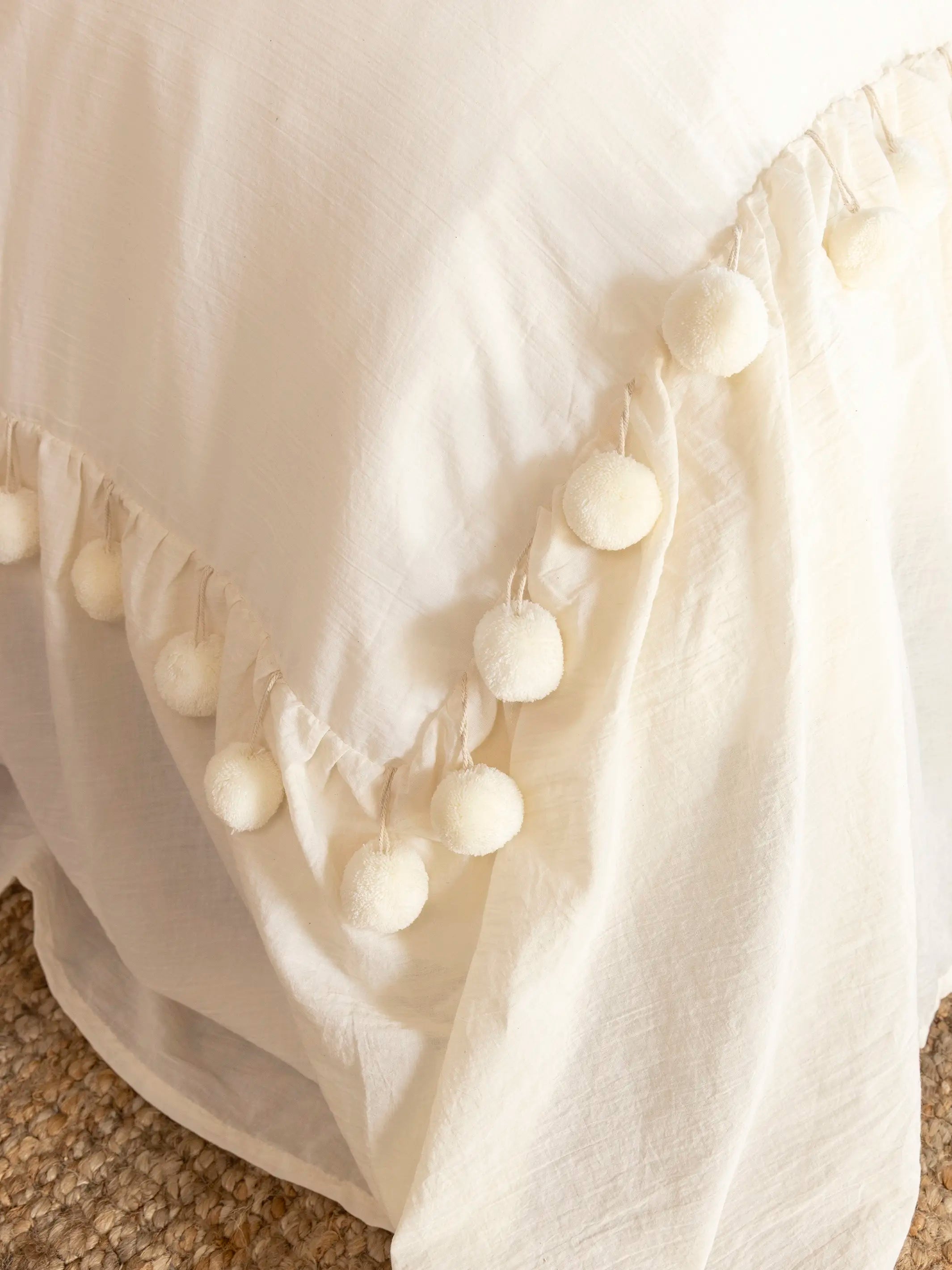 Cotton Ruffle Duvet Cover - Cream Pom Pom