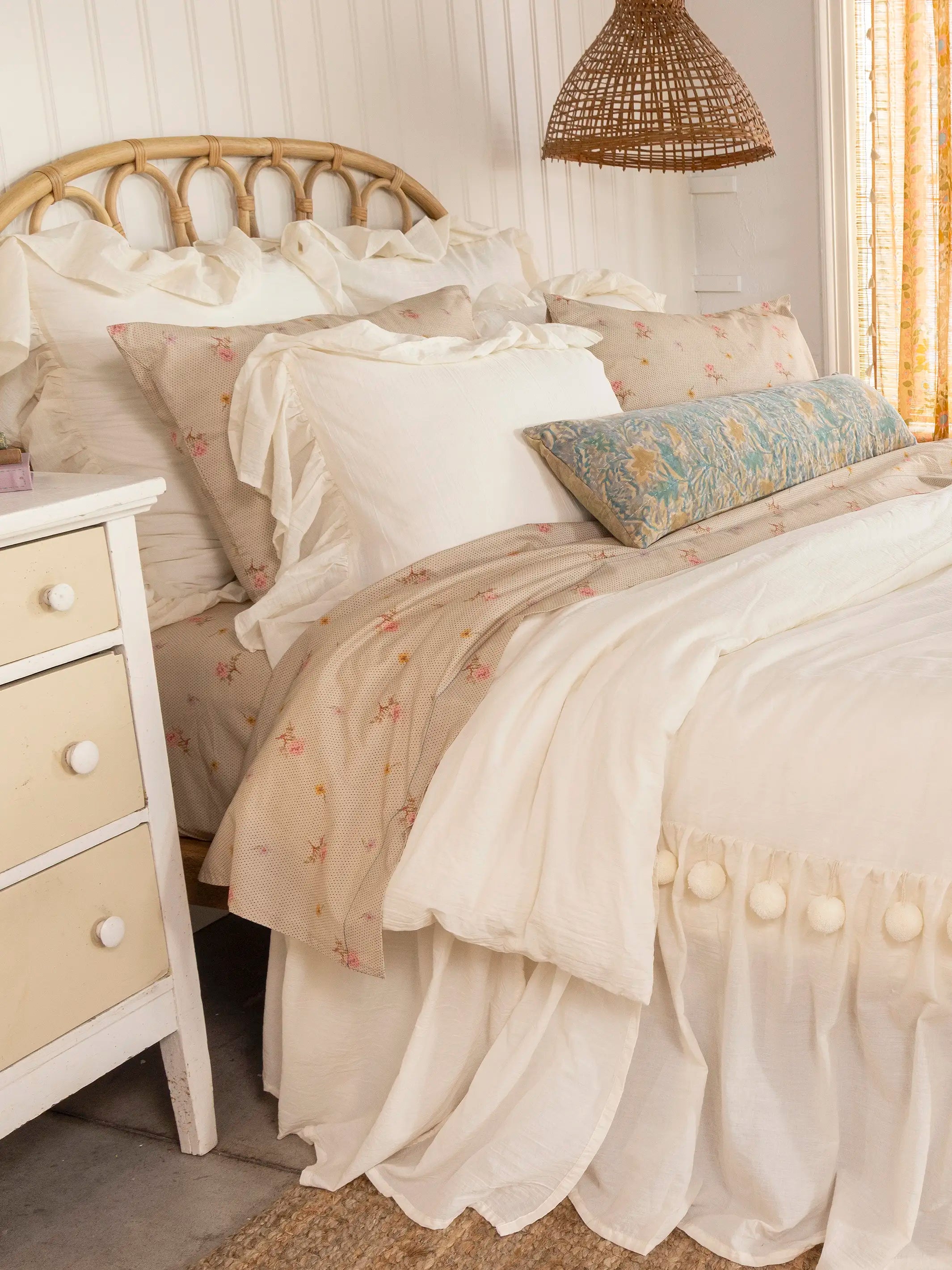 Cotton Ruffle Duvet Cover - Cream Pom Pom