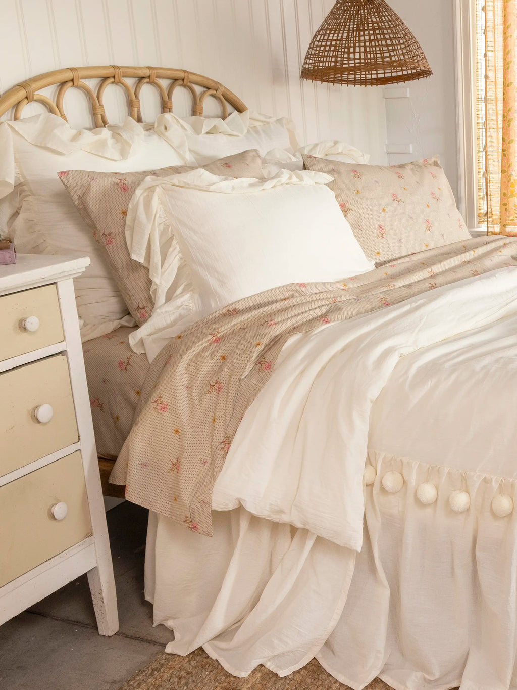 Cotton Ruffle Shams, Set of 2 - Cream