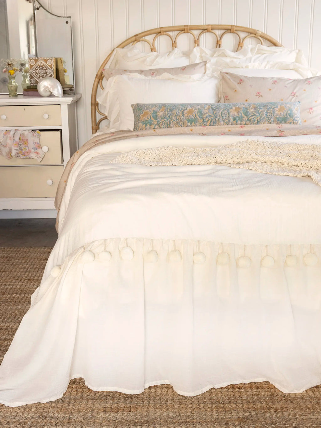 Cotton Ruffle Duvet Cover - Cream Pom Pom