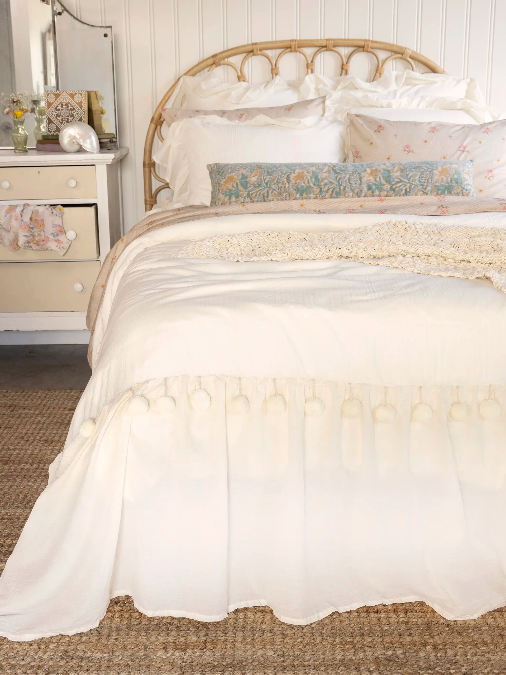 Cotton Ruffle Duvet Cover - Cream Pom Pom
