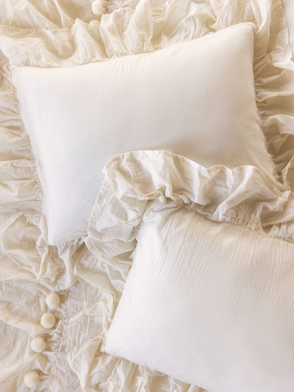 Cotton Ruffle Shams, Set of 2 - Cream