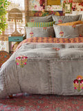 Embroidered Denim Duvet Cover - Light Grey
