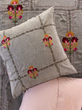 Embroidered Denim Euro Sham - Light Grey