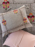 Embroidered Denim Shams, Set of 2 - Light Grey