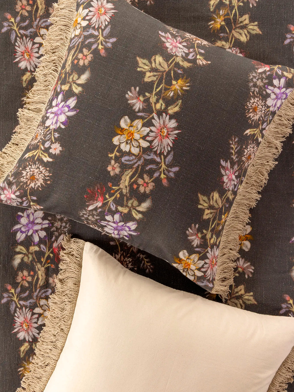 Boho Fringe Euro Sham - Dahlia Rows Chocolate