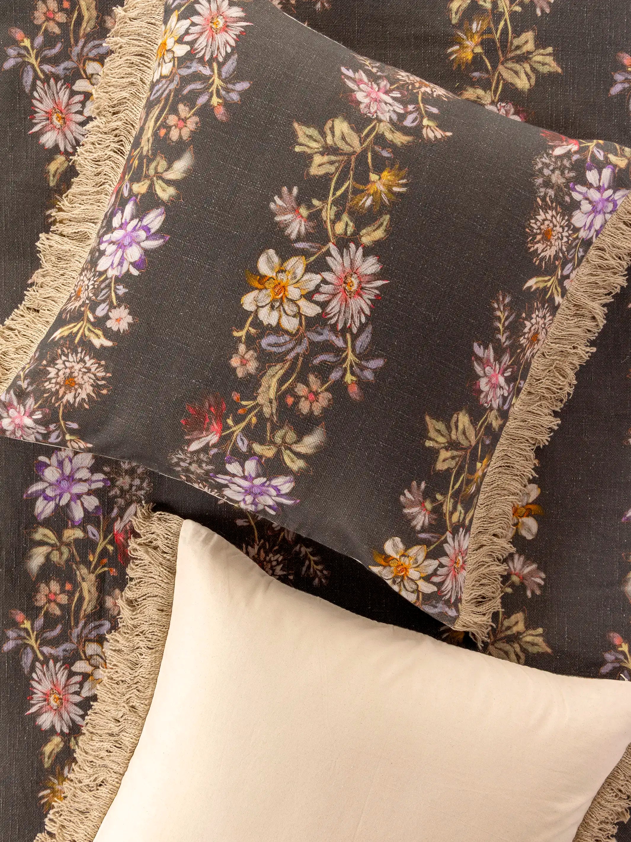 Boho Fringe Euro Sham - Dahlia Rows Chocolate