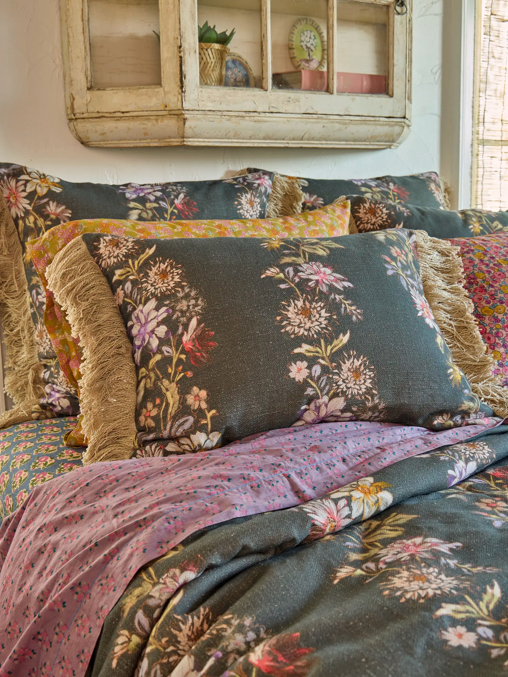 Boho Fringe Bedspread - Dahlia Rows Chocolate