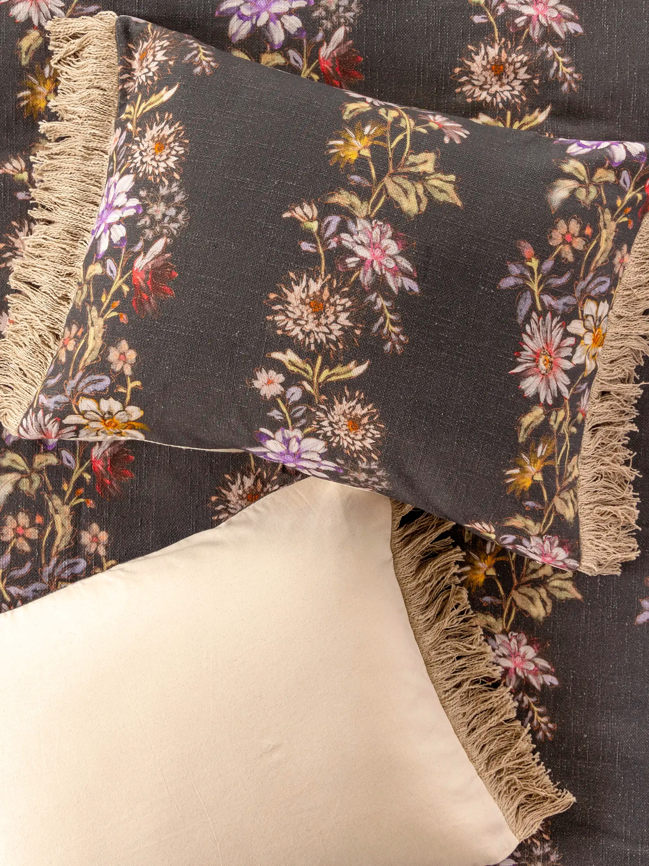 Boho Fringe Shams, Set of 2 - Dahlia Rows Chocolate