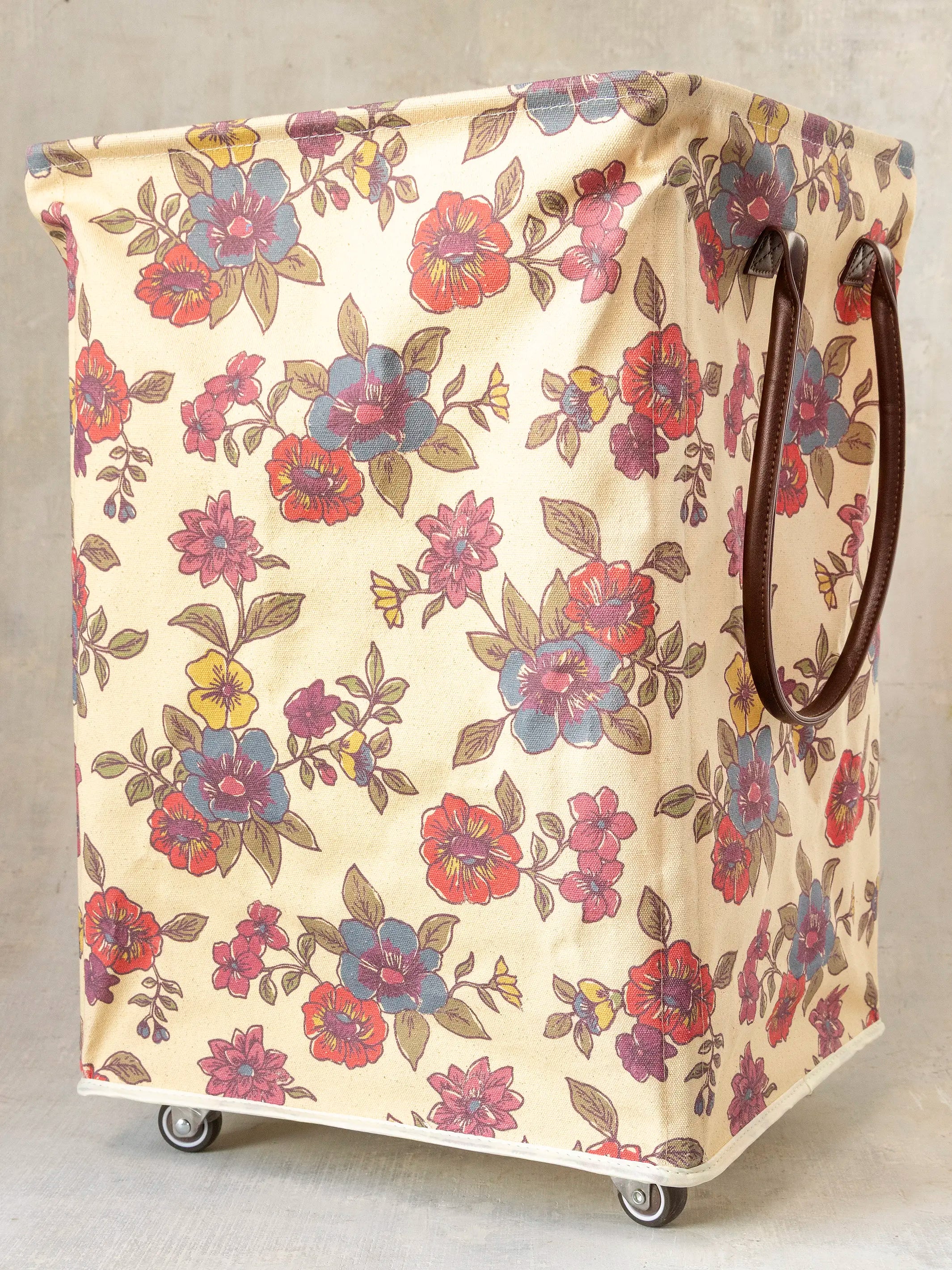 Rolling Laundry Hamper - Cream Enchanted Wildflowers