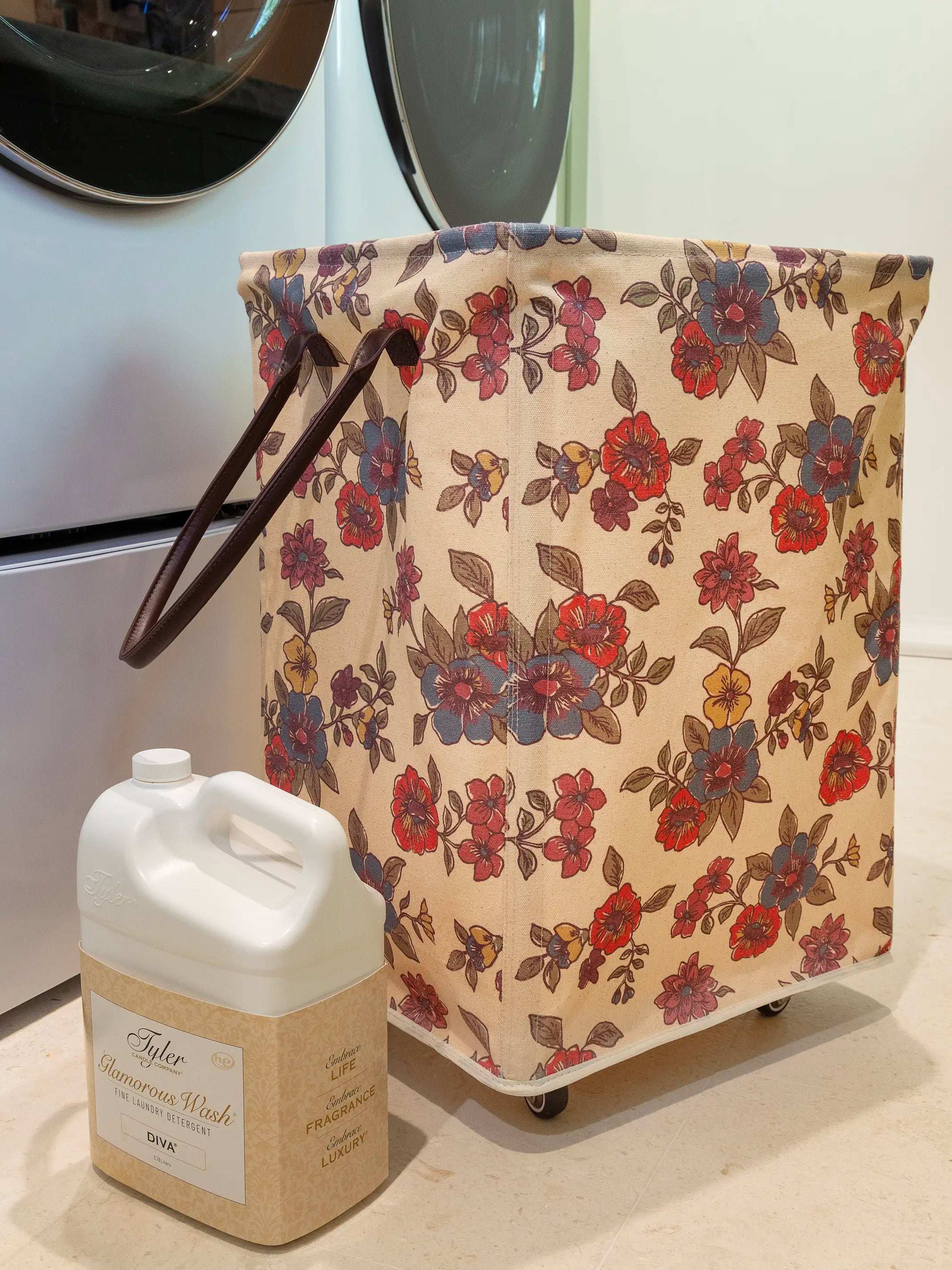 Rolling Laundry Hamper - Cream Enchanted Wildflowers