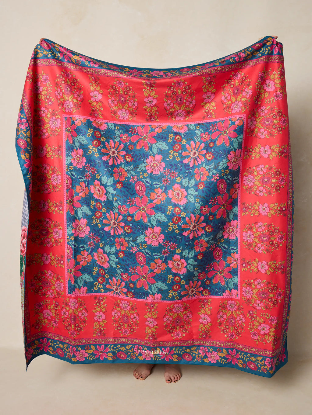 XL Double-Sided Microfiber Beach Towel - Teal Boho Border