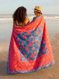 XL Double-Sided Microfiber Beach Towel - Teal Boho Border
