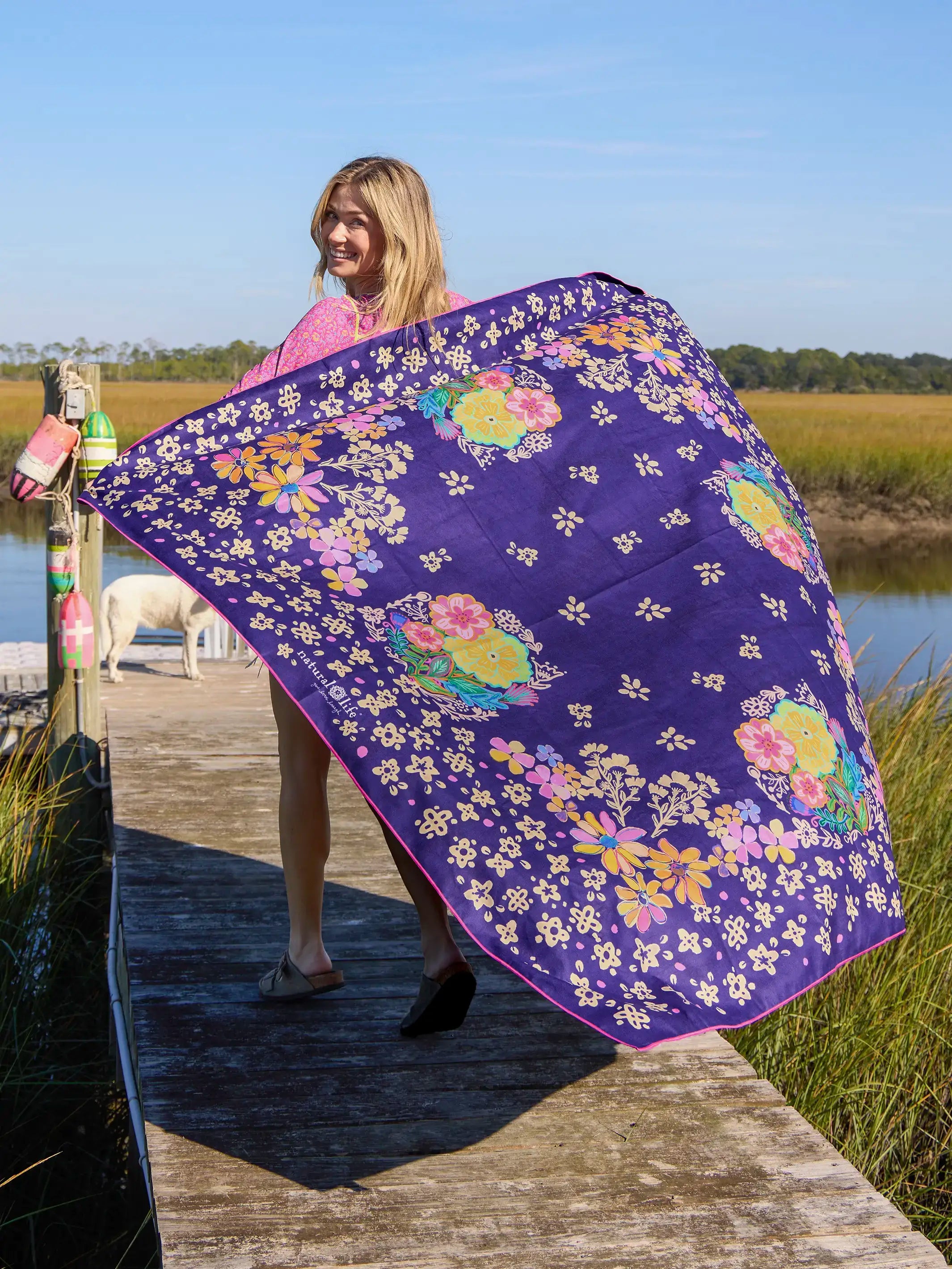 XL Double-Sided Microfiber Beach Towel - Tropic Bandana Navy