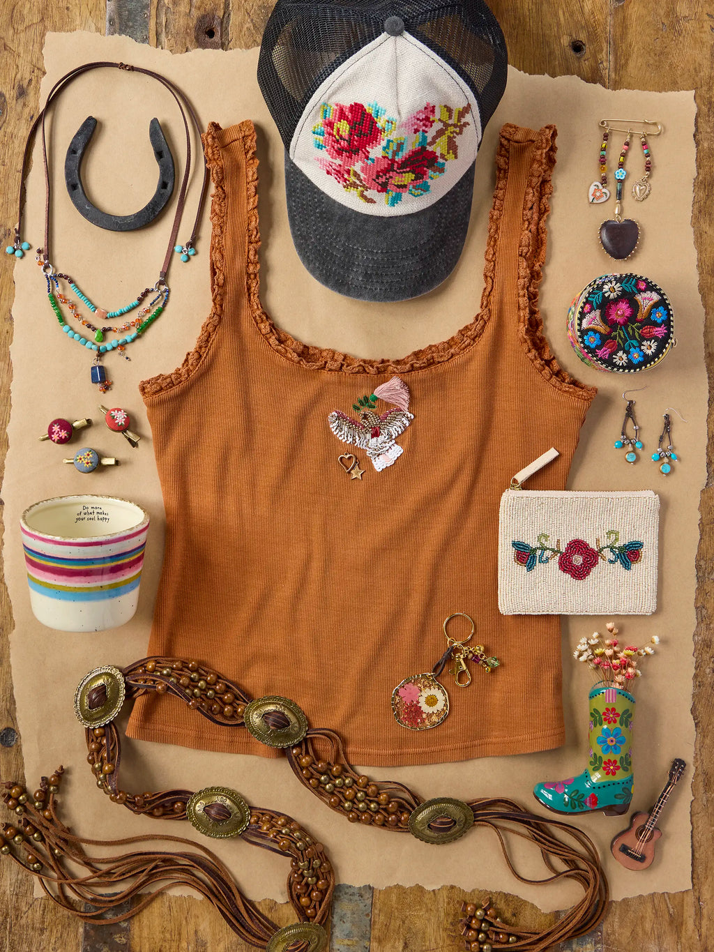 Mona Beaded Tank - Rust Bird
