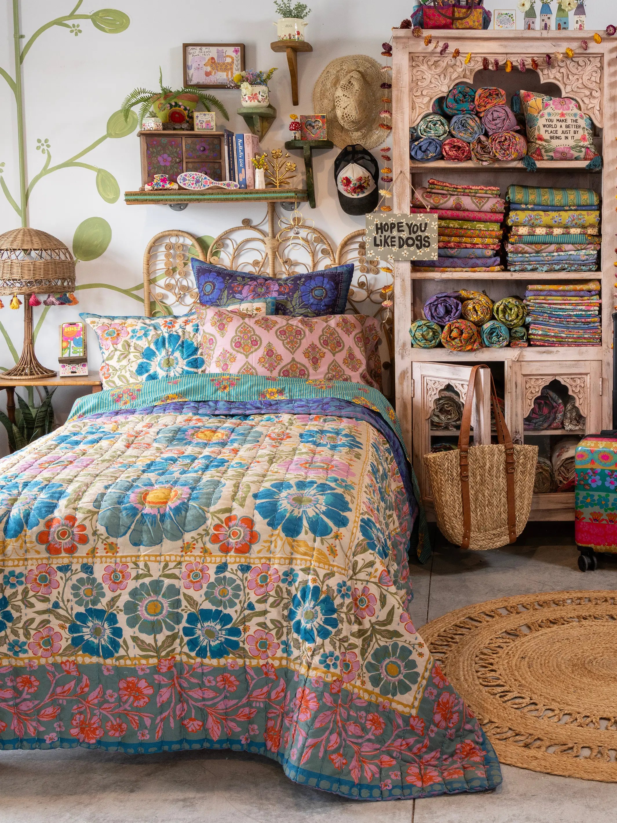 Bungalow Reversible Cotton Quilt - Flower Spell Bandana