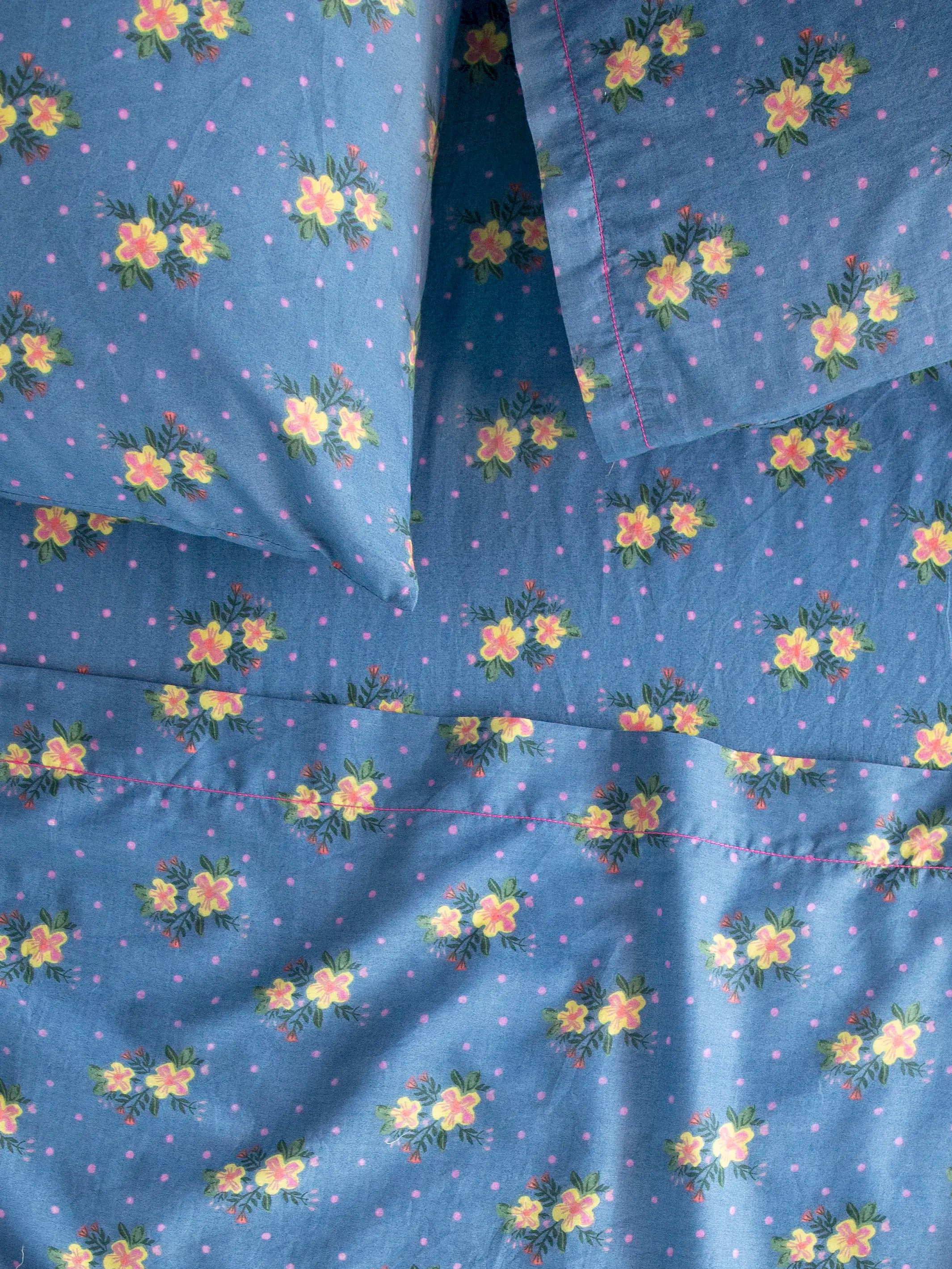 Mix & Match Cotton Fitted Sheet - Blue Nora