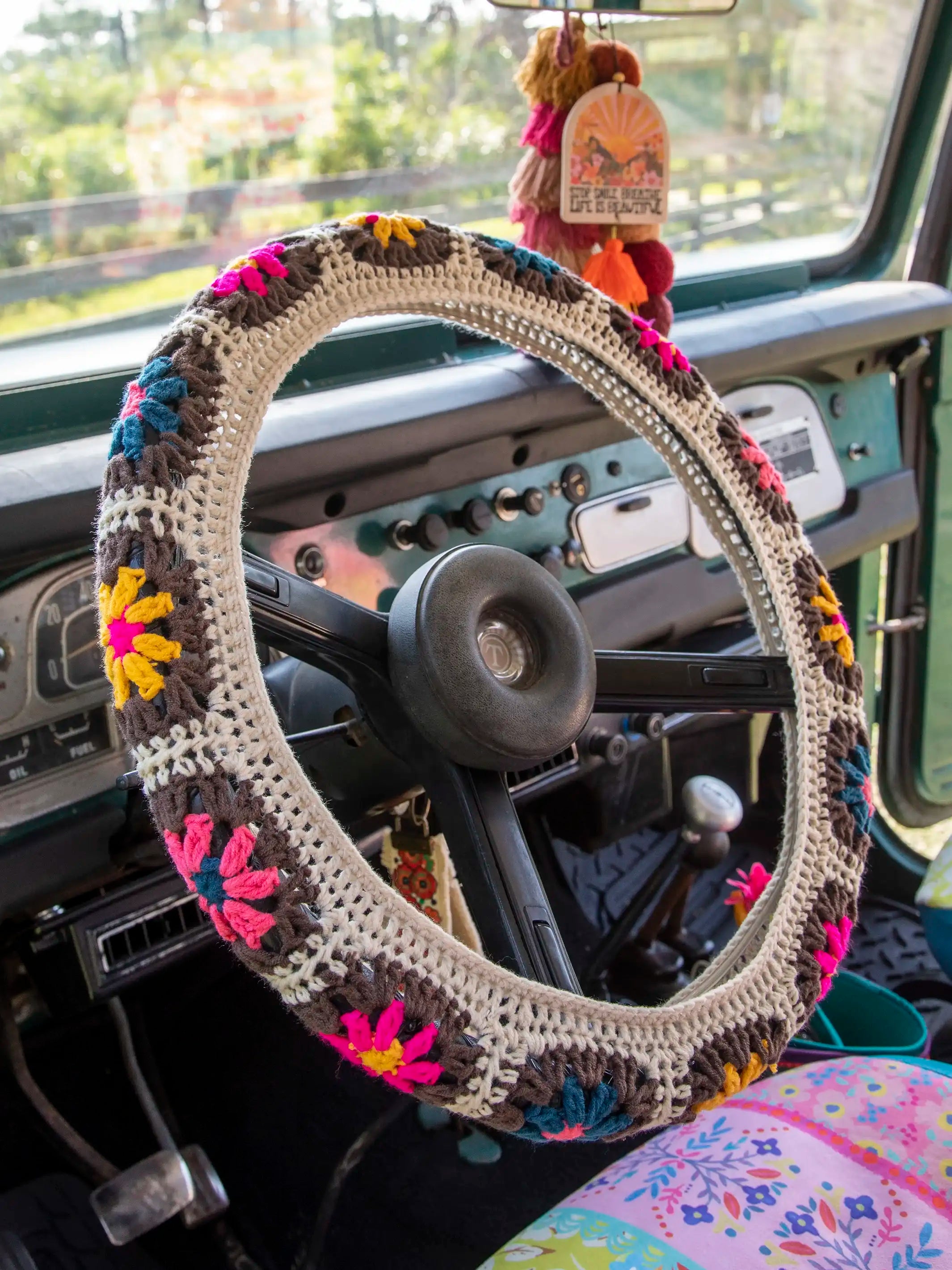 Crochet Steering Wheel Cover, 15 - Cream