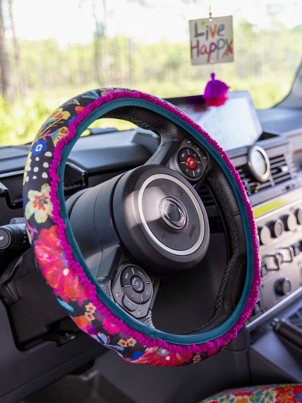 Steering Wheel Cover, 15 - Black Floral