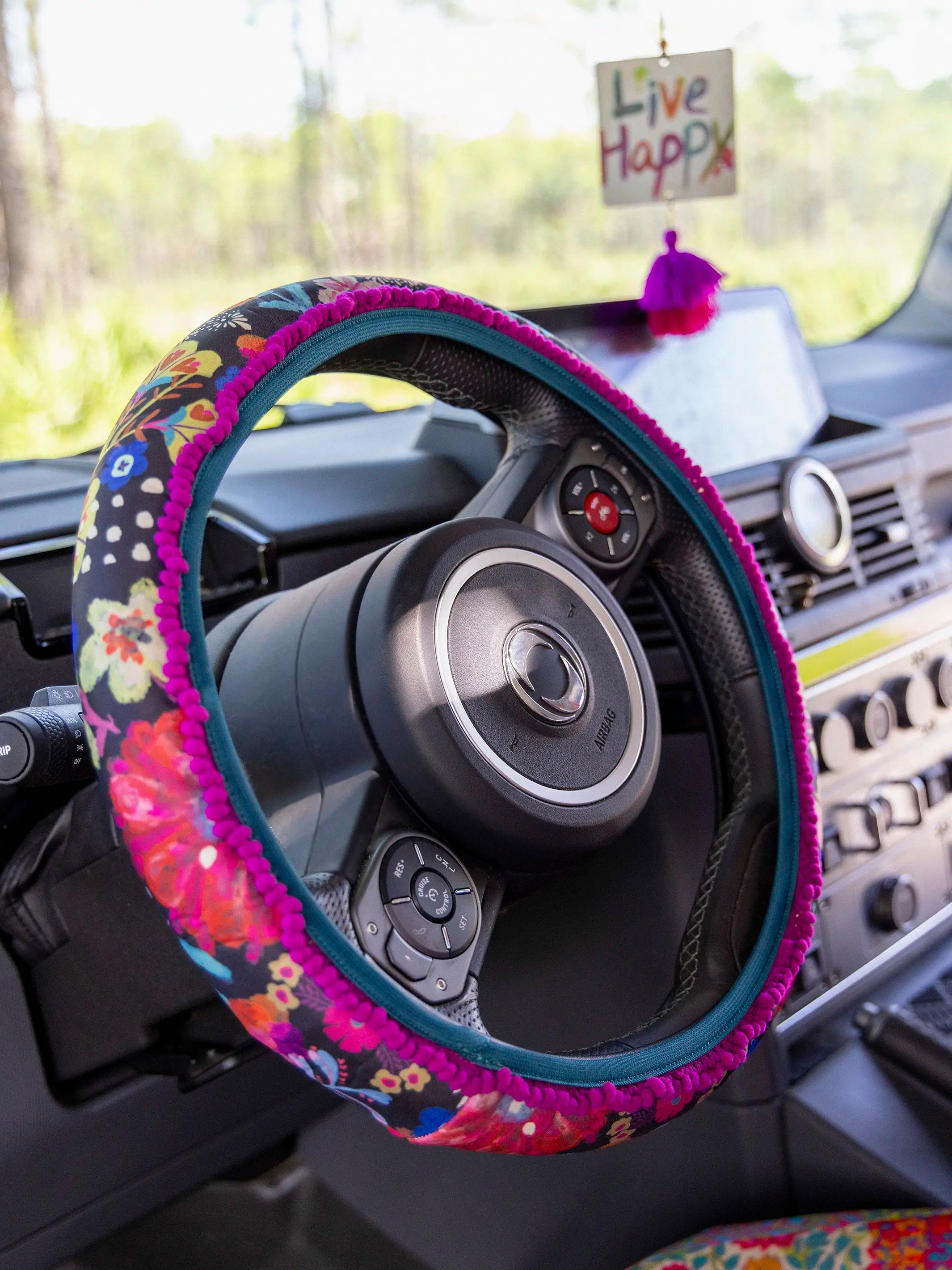 Steering Wheel Cover, 15 - Black Floral