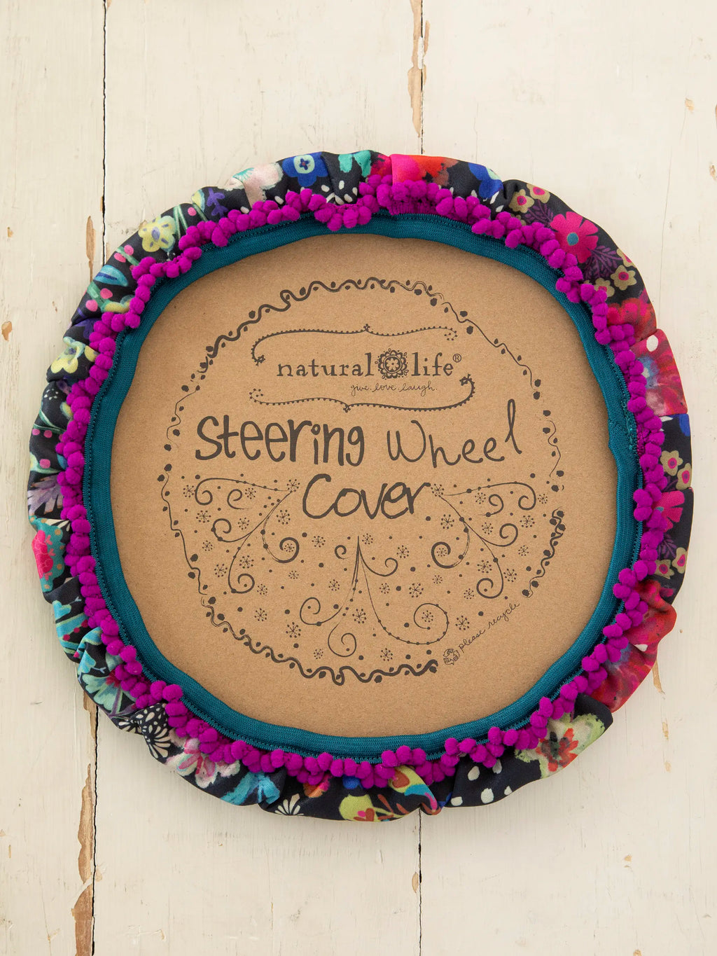 Steering Wheel Cover, 15 - Black Floral