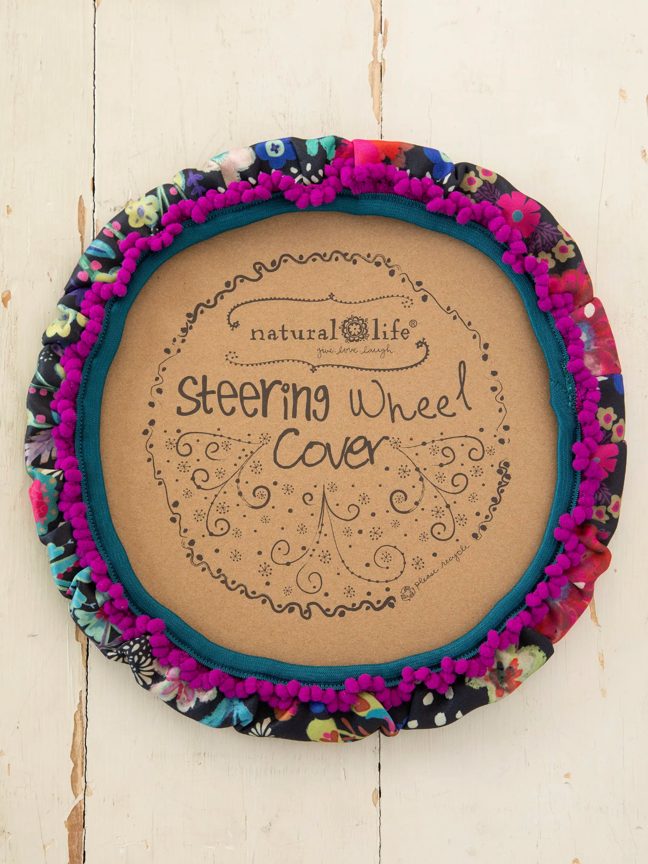 Steering Wheel Cover, 15 - Black Floral