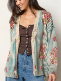 Live Happy Cardigan Sweater - Jaipur Stripe Washed Teal