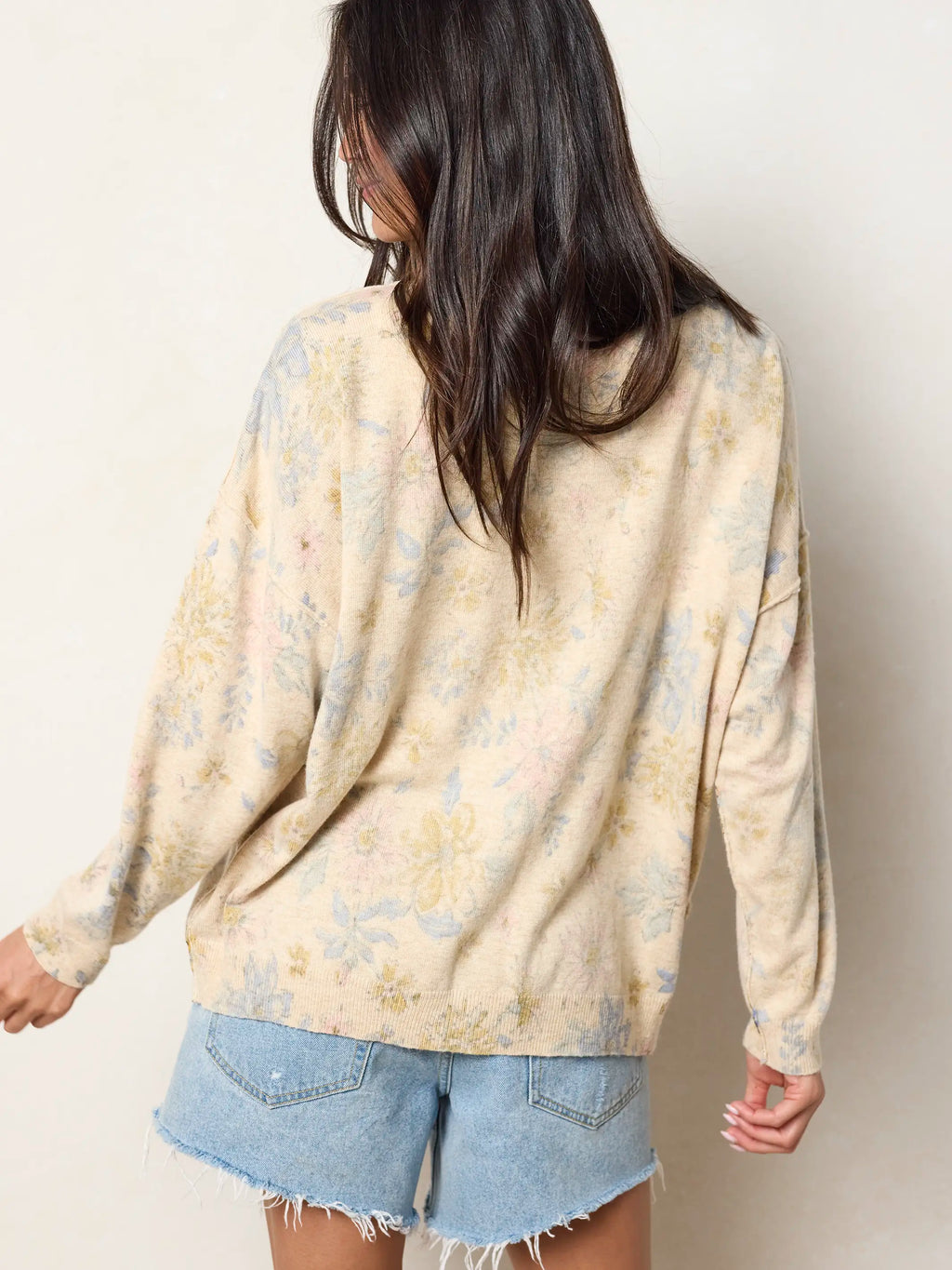 Live Happy Cardigan Sweater - Dahlia Flora Ivory