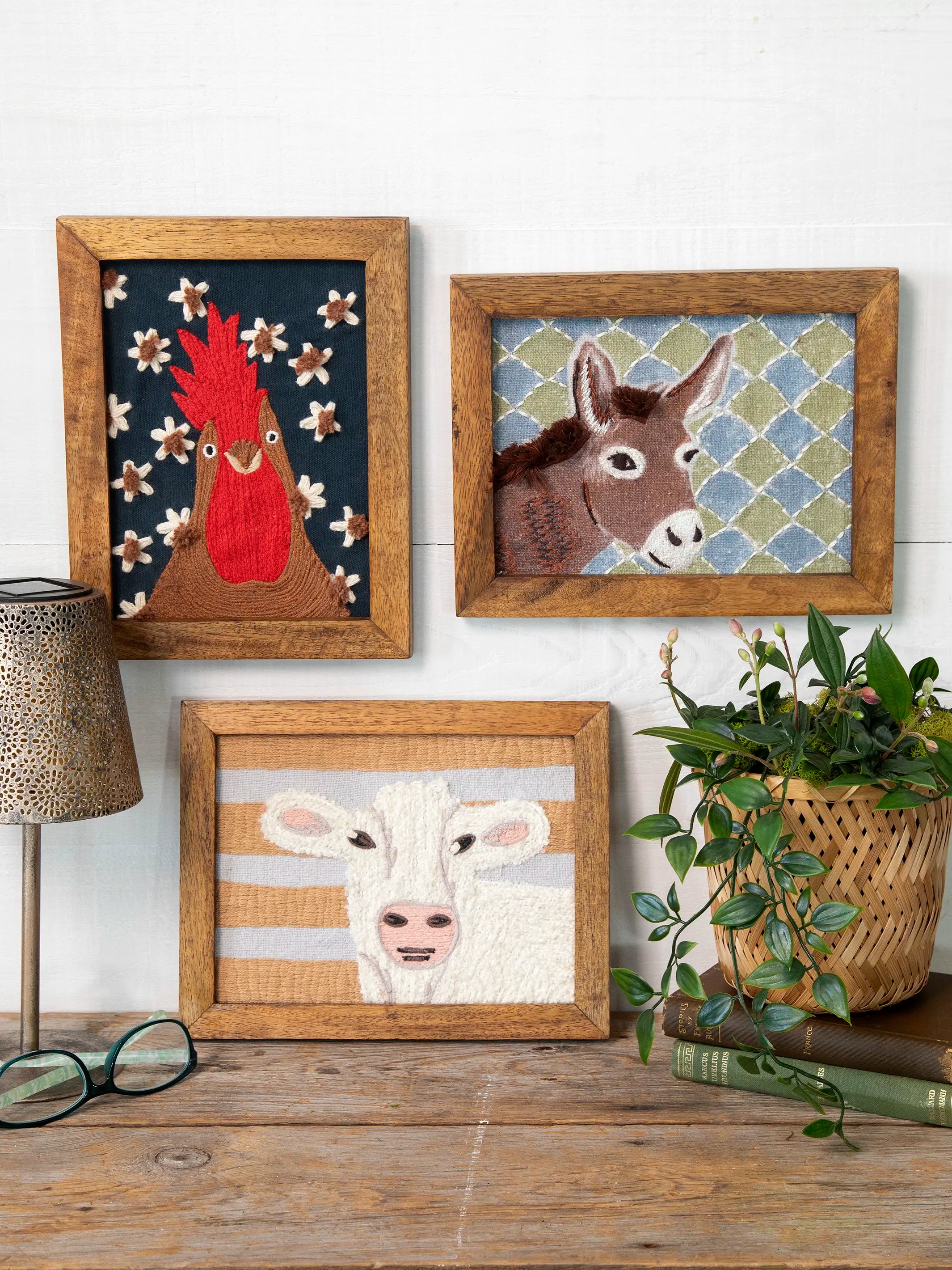 Framed Cotton Embroidered Art - Chicken