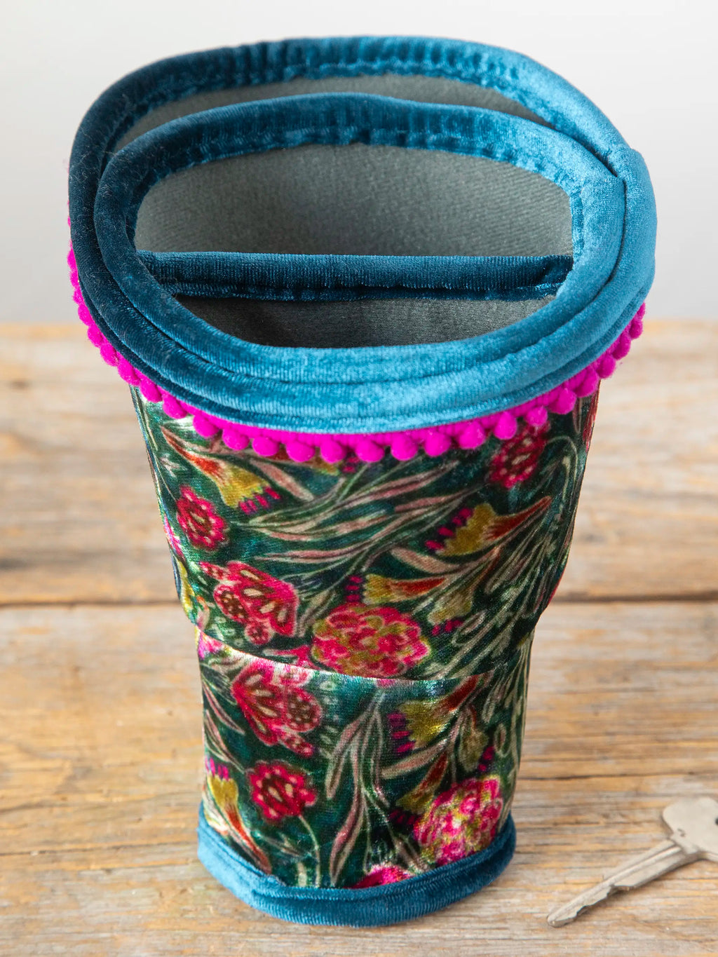 Car Cup Holder Organizer - Green Painterly Vines Velvet