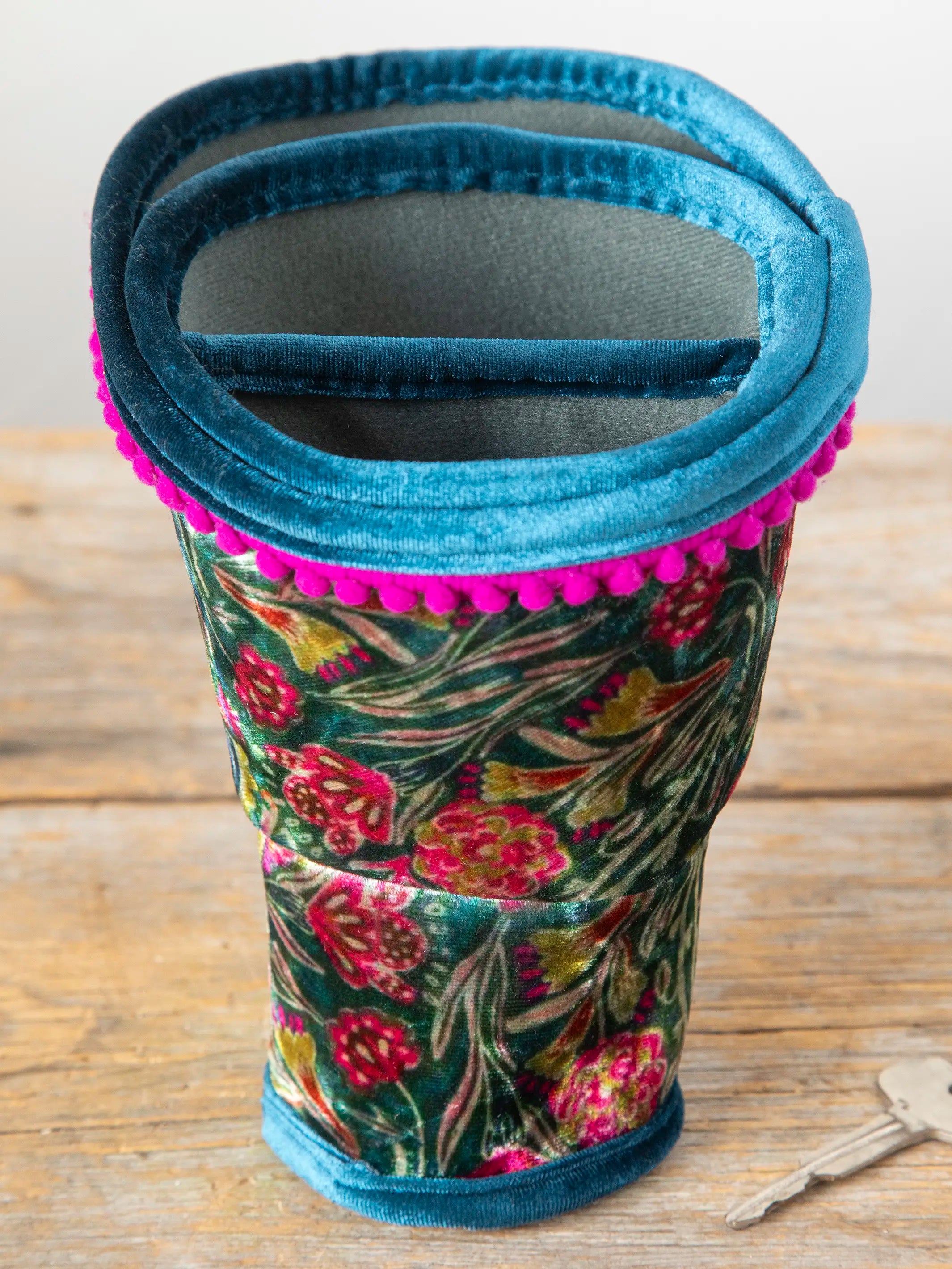 Car Cup Holder Organizer - Green Painterly Vines Velvet