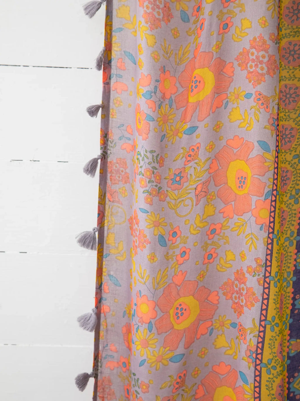 Printed Curtain Panel - Coral Pink Teal