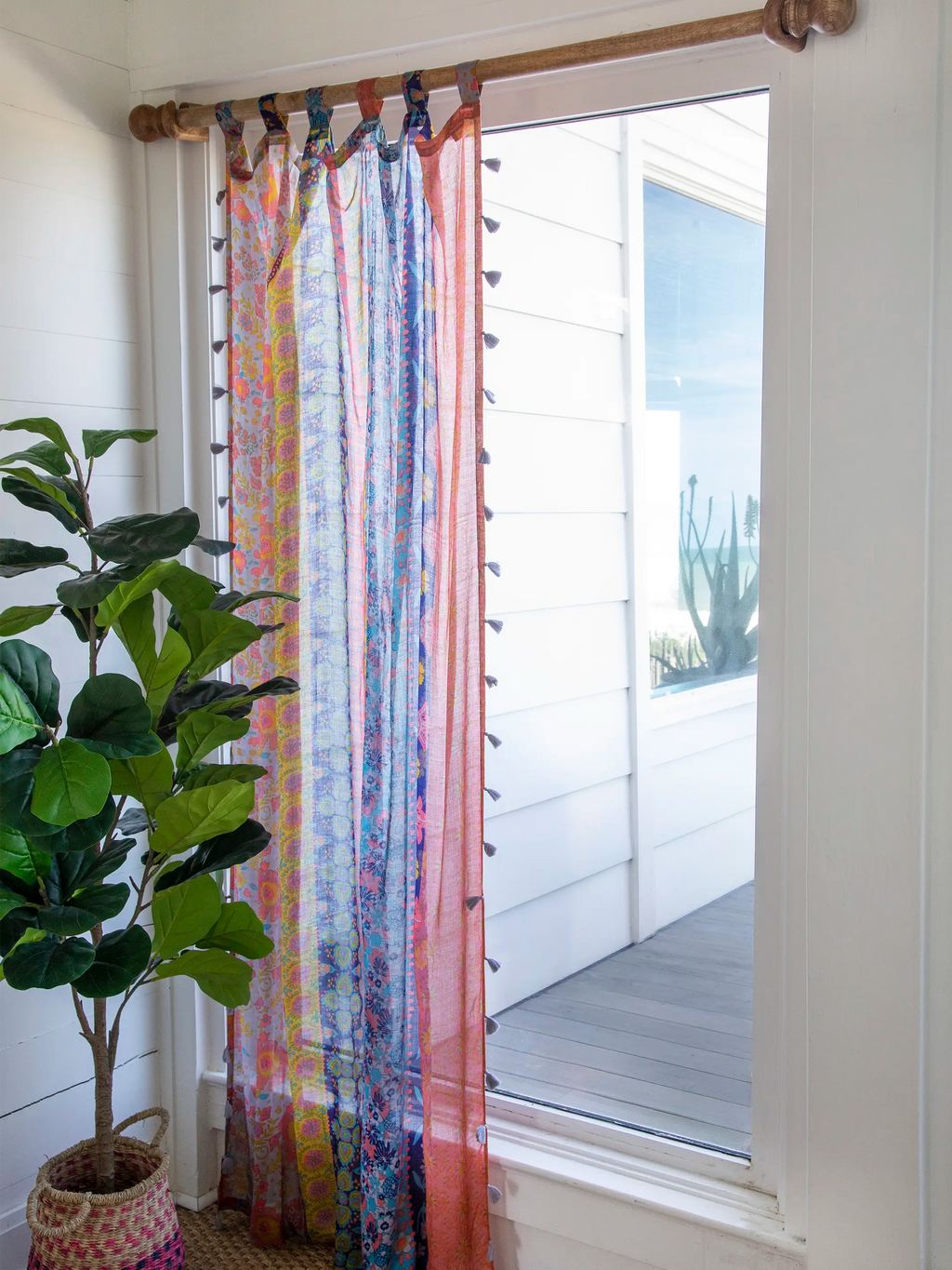 Printed Curtain Panel - Coral Pink Teal