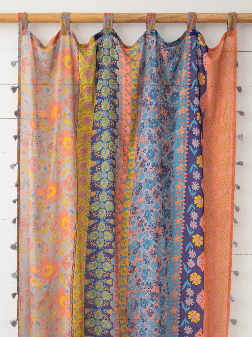 Printed Curtain Panel - Coral Pink Teal
