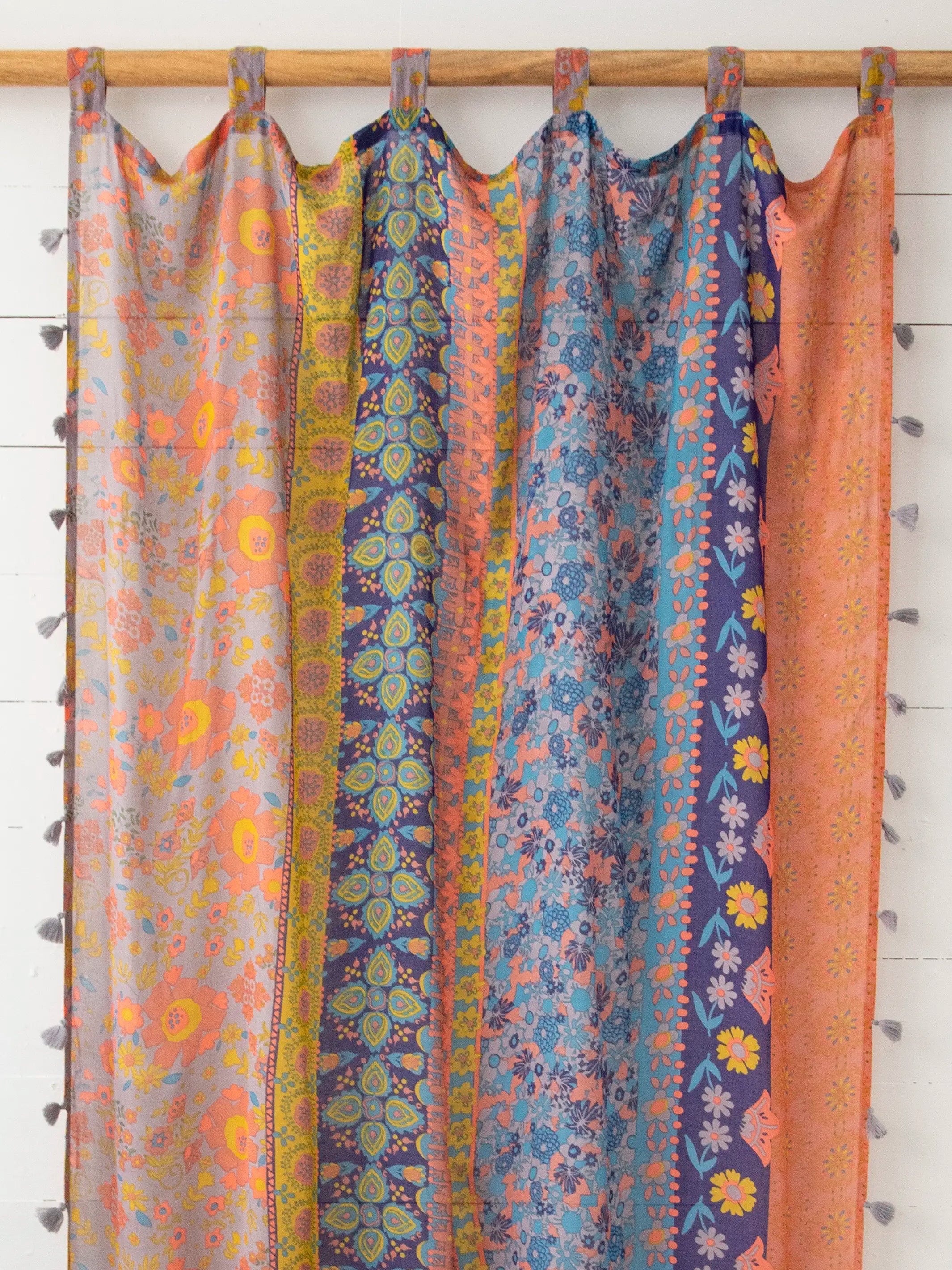 Printed Curtain Panel - Coral Pink Teal