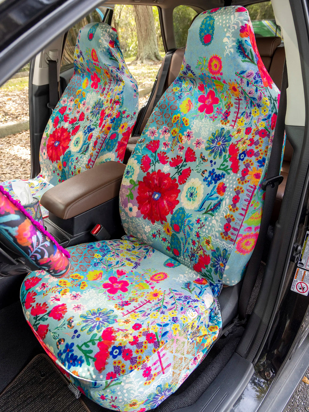 Front Car Seat Cover, Set of 2 - Blue Garden Patchwork